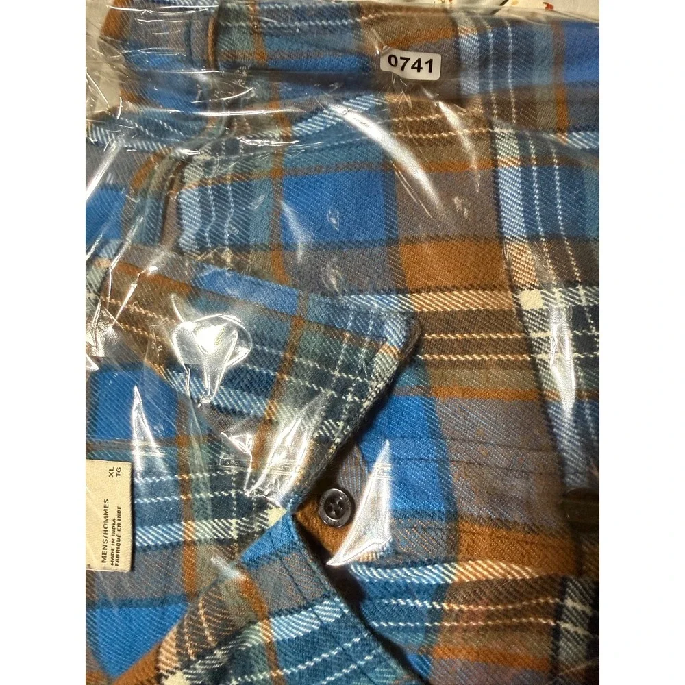 The North Face Flannel Shirt Mens XL Blue Brown Plaid Button Up